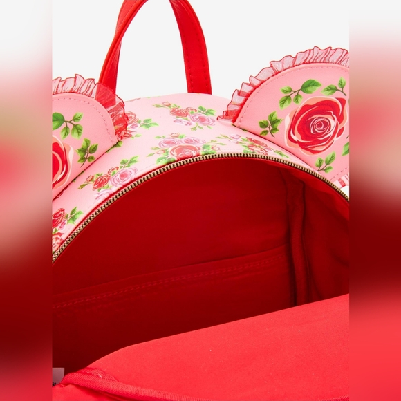 Brand New! Loungefly Disney Minnie Mouse Pink & Red Roses Figural Mini Backpack